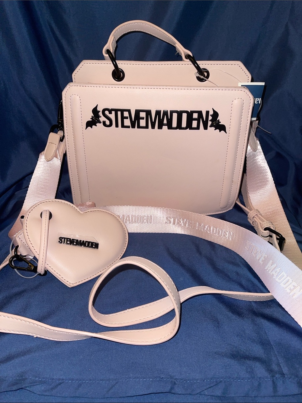 Steve Madden Pale Pink Top-Handle Crossbody with Heart Charm & Bat Decals
